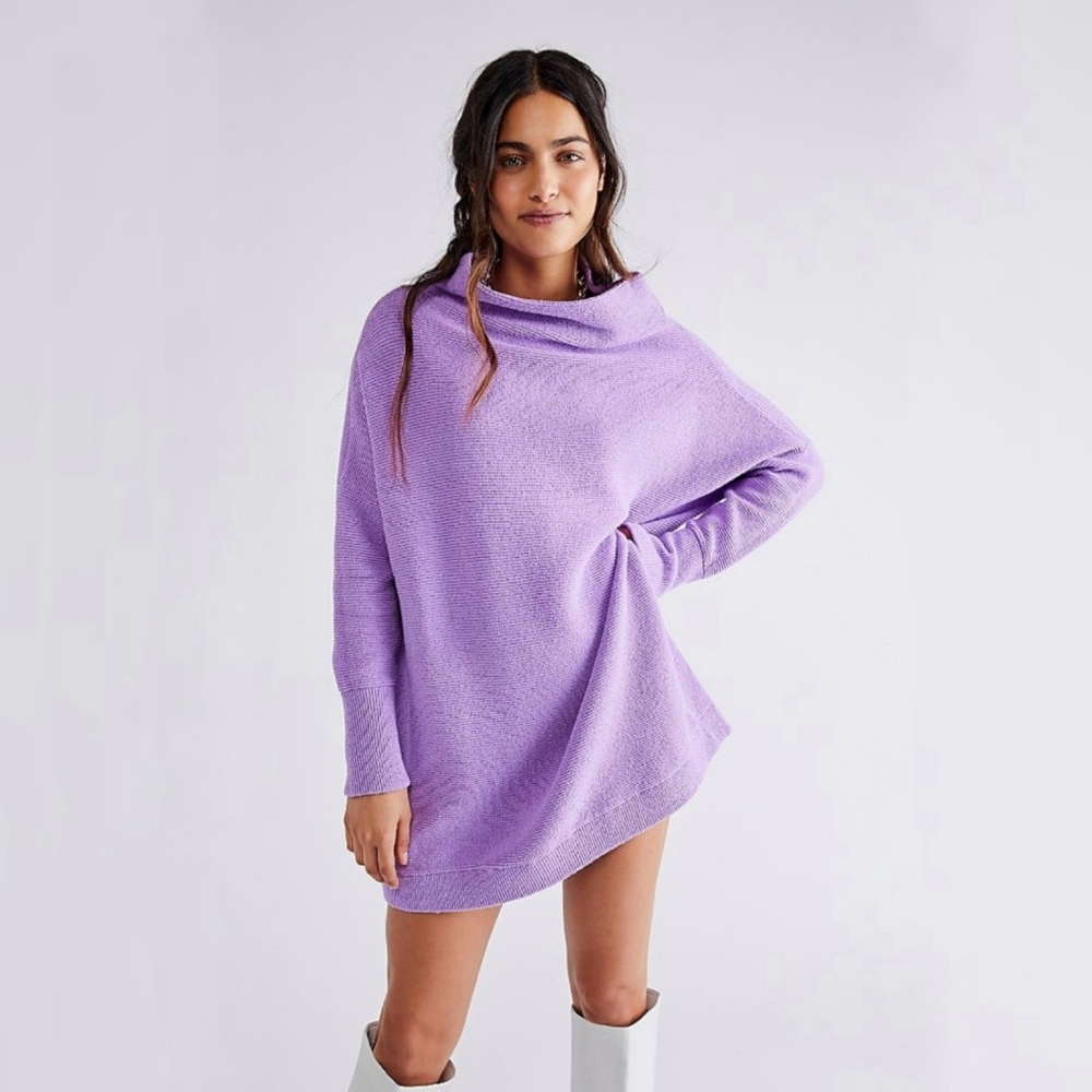 Free People Oversized Ottoman Ribbed Knit Tunic Sweater in Glowing Grape S